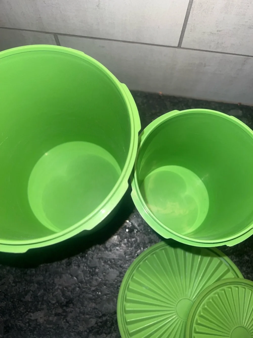 Tupperware Green Servalier Storage Canisters Set. Great shape. Set of 2